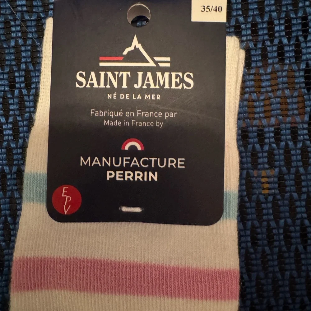 Saint James Men's Socks - Light Blue, Pink, Cream Stripes